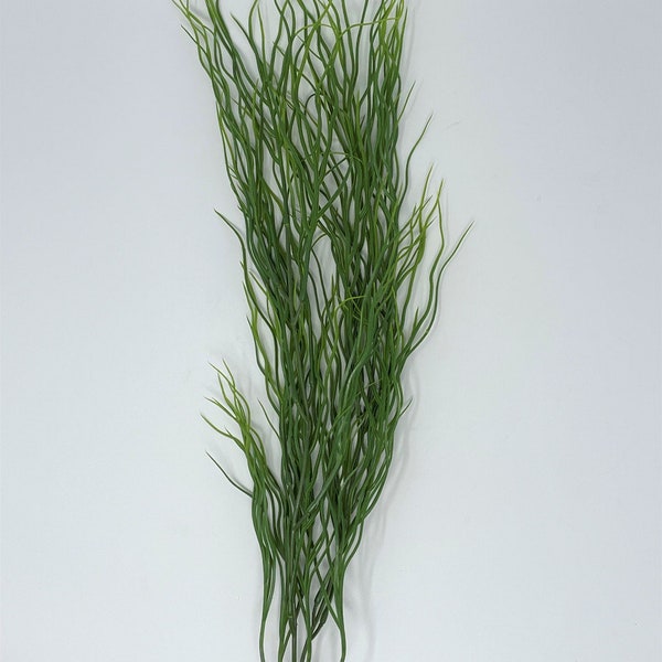 18” THICK  2-stem Curly Sea Grass Soft Willow Artificial Fish Aquarium plastic plant, stone base, flows easily in water