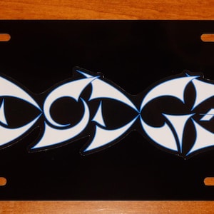 WHITE &quot;DODGE&quot; Hash Marks art LICENSE Plate on Black or White Aluminum Plate