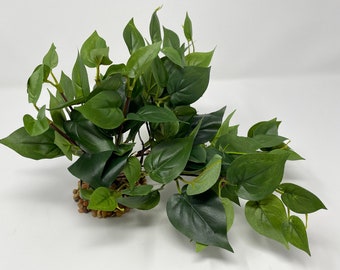 10" w x 6"h  LARGE All Green POTHOS Bush  and  Vines, soft silk Pothos Artificial Aquarium plant, stone base, natural, realistic, life-like