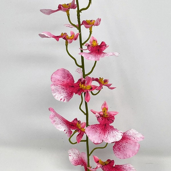 14" 1 tallo PINK Oncidium ORCHID Planta de seda suave, base de piedra