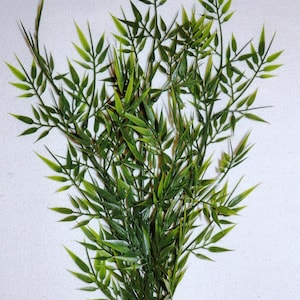 13&quot; SMALL Little-Leaf BAMBOO soft plastic plant, stone base