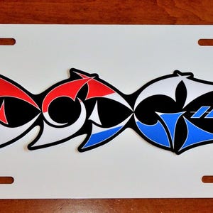 Red, White & Blue &quot;DODGE&quot; Hash Marks art LICENSE PLATE on Black or White Aluminum Plate