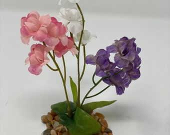 4 in. Pink, White  and  Purple MIX  Soft Silk Baby's Breath Small FLOWER Artificial Aquarium plant w- Stone base, Great for Bettas!  NEW Sty