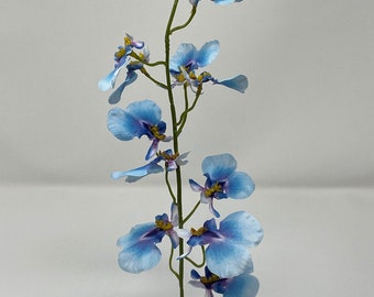 14" 1-stem BLUE Oncidium ORCHID Soft Silk plant, Stone base