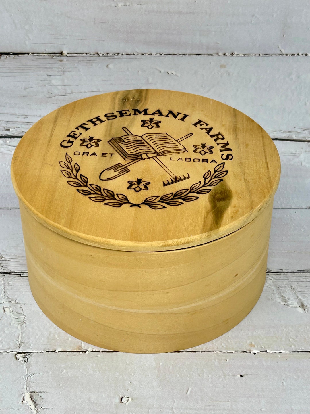 GETHSEMANI FARMS Round Wooden Storage or Display Box "ora Et Labora