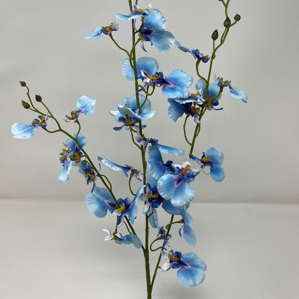 20" LG 3-stem BLUE Oncidium ORCHID Soft Silk plant, Stone base