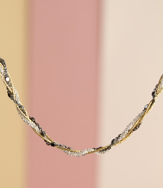 Daisy Petals /& Tiny Cubes beads Ruthenium Plated and fine Gold Plated chains. Boho Chic Sterling Silver Necklace