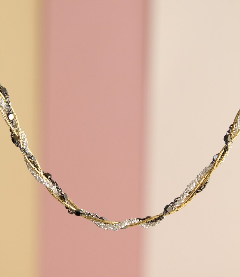 Daisy Petals /& Tiny Cubes beads Ruthenium Plated and fine Gold Plated chains. Boho Chic Sterling Silver Necklace
