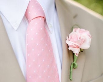 Davids Bridal Wedding Ties Matching, Pink White Dot Men's Necktie, Pink Mens Ties, Mens Necktie Pink For Wedding, Wedding Ties Pink, Gift