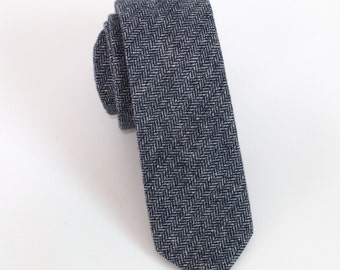 Navy Wool Necktie, Navy Wool Bow Tie, Navy Wool Pocket Square, Wedding Wool Dress Necktie, Father's Tie
