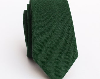Juniper Green Cotton Wedding Tie: Solid Color Groomsmen Necktie