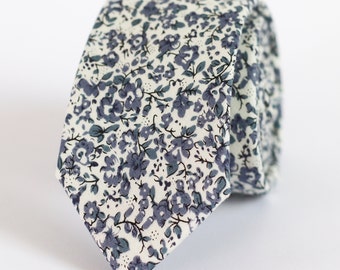 Steel Blue Floral Ties For Men, Steel Blue Floral Men&#39;s Necktie, Floral Ties For Men, Floral Ties For Men And Kids, Floral Tie Steel Blue