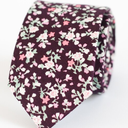 burgundy floral skinny tie