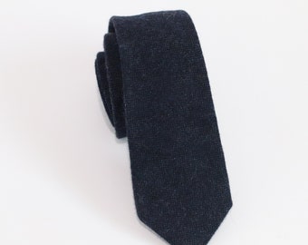 Navy Wool Necktie, Navy Wool Bow Tie, Navy Wool Pocket Square, Wedding Wool Dress Necktie, Father's Tie