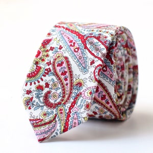 Tie 2.5&quot;,  Wedding Tie, Skinny Tie, Red Blue Paisley Tie, Hand Made, Accessory, Gift For Men, Street Style, For Him, Summer Wedding, Man