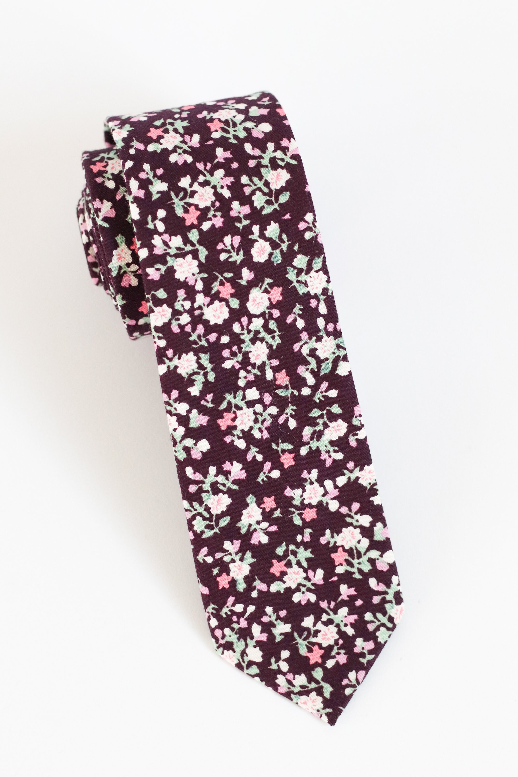 burgundy floral skinny tie
