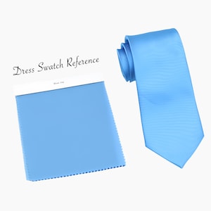 May include: A light blue tie with a fabric swatch labeled "Blue Joy" for color reference.