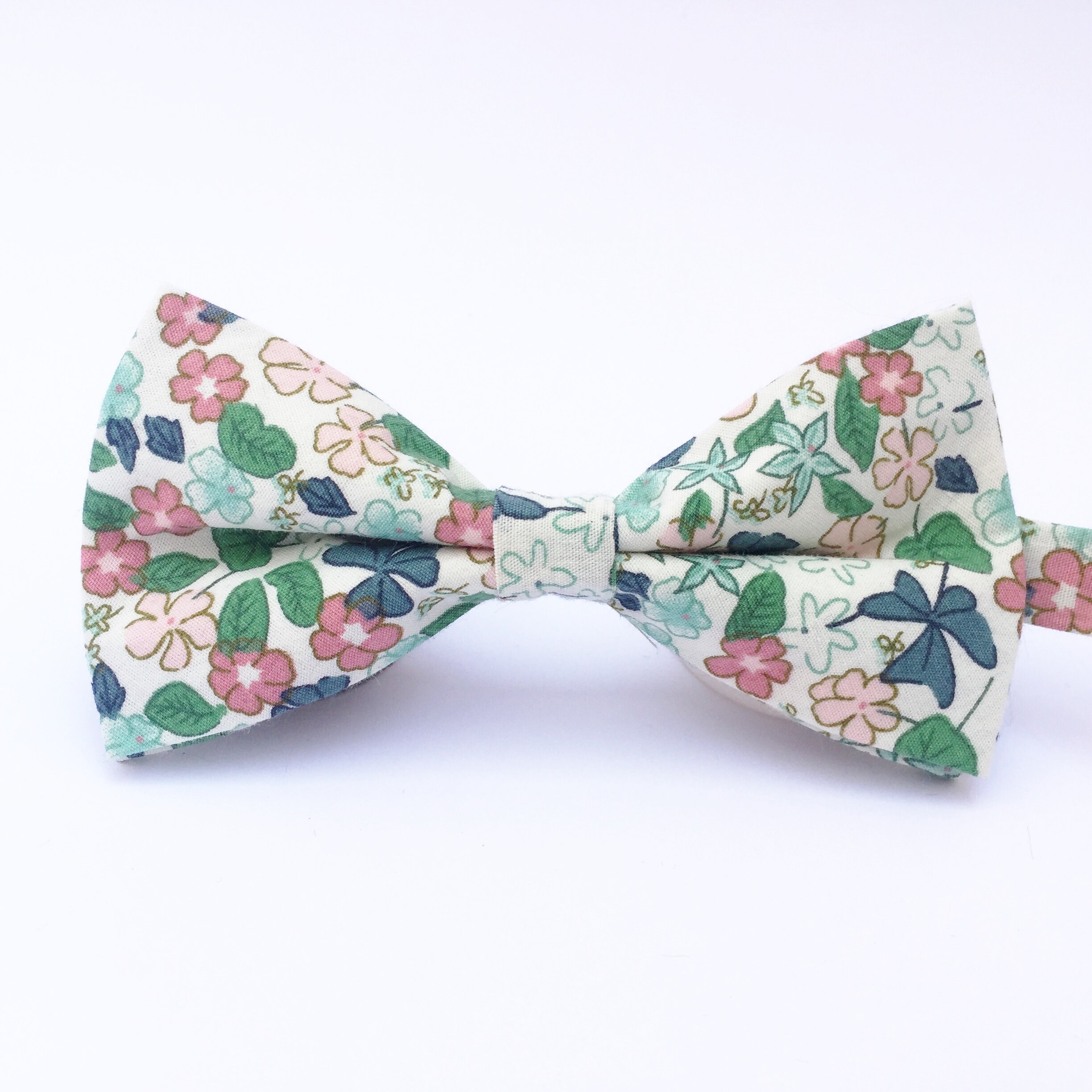 Pink Green Floral Cotton Bow Tie Pre-tied Bow Tie Wedding | Etsy