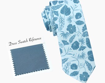 Blue Bell Floral Cotton Wedding Tie: Groomsmen Necktie