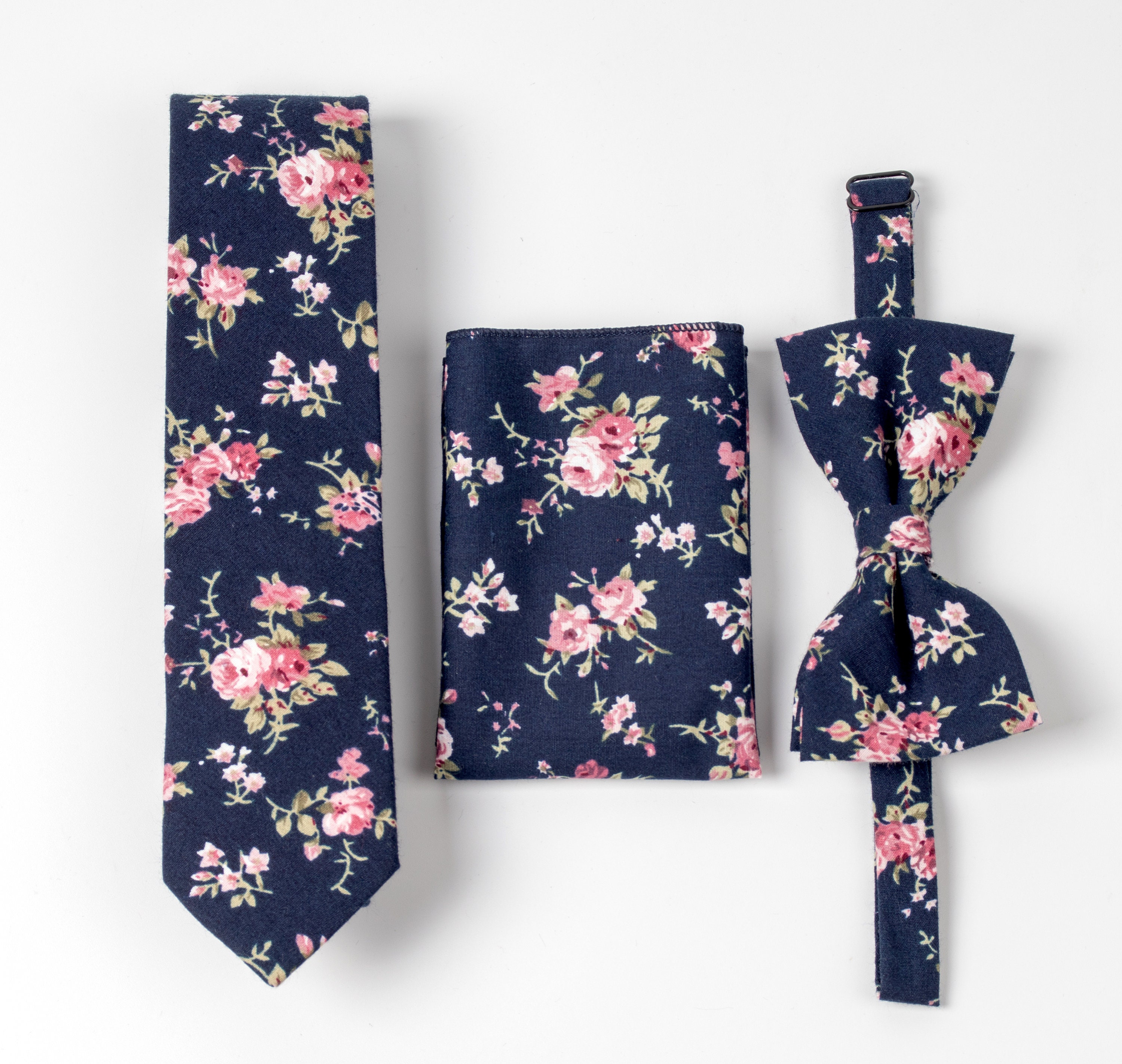 Navy Blue Pink Tie Patterned Handmade Silk Wedding Mens Necktie 