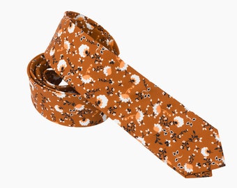 Rust Floral Wedding Tie, Rust Floral Men’s Tie, Rust Floral Bow Tie, Rust Floral Pocket Square, F1032