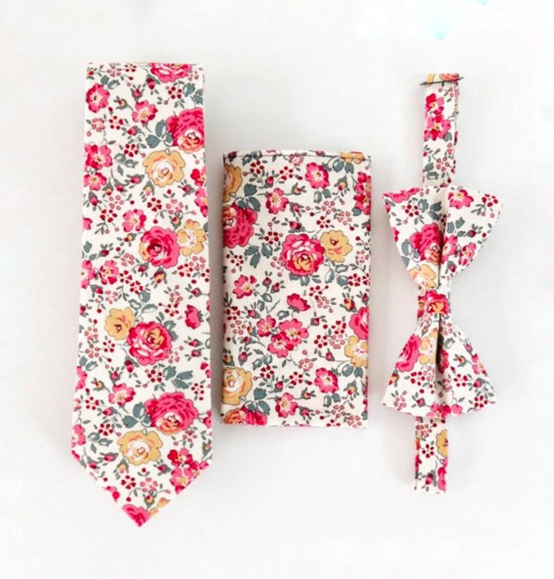 Pink Floral Mens Ties Sets, Floral Tie and Pocket Square, Floral Ties