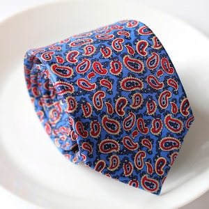 Royal Blue Paisley Necktie, Vintage Men&#39;s Necktie, Wedding Tie, Men&#39;s Accessory, Gift, Anniversary Gift, Engagement Gift, Wedding Gift Ideas