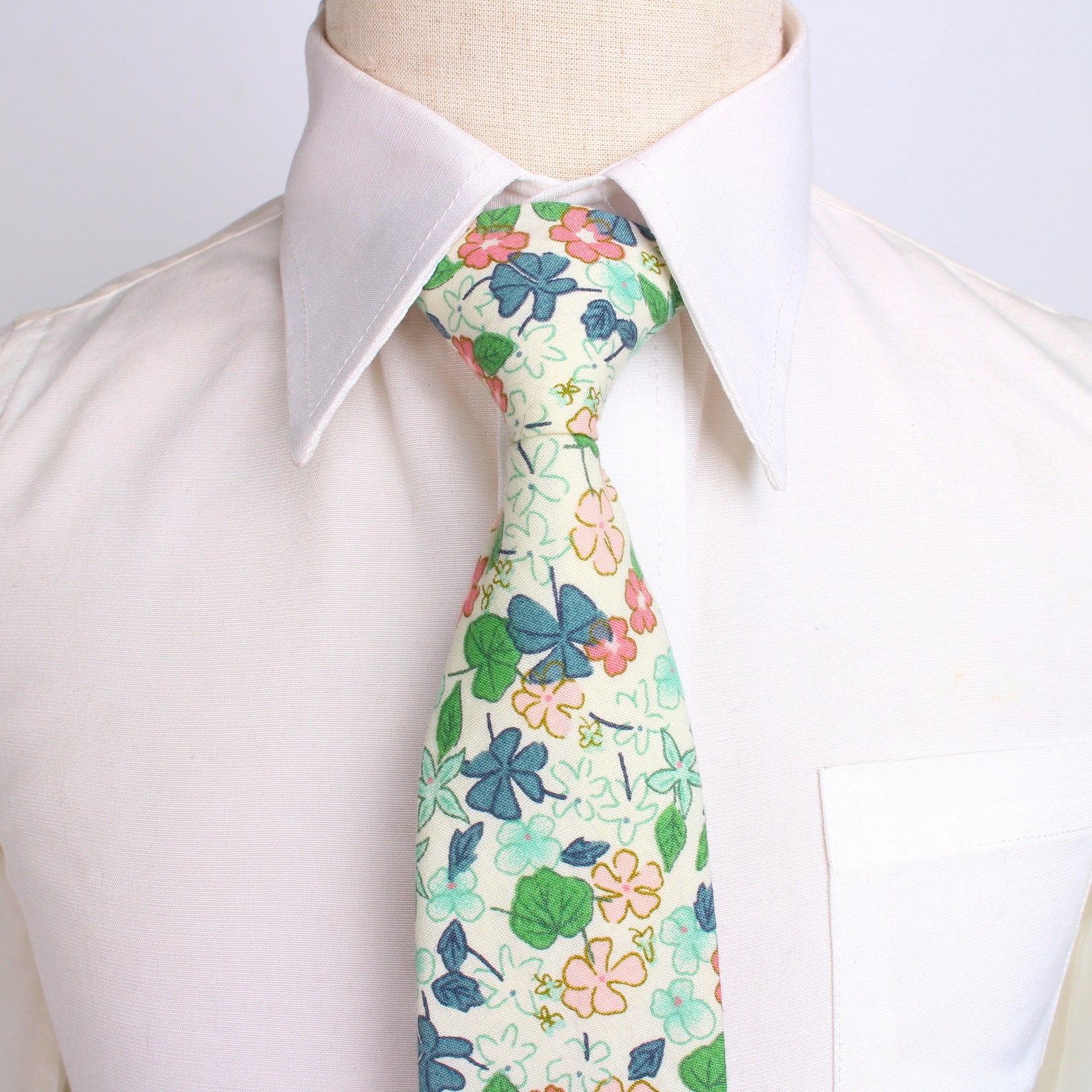 Green Floral Mens Skinny Cotton Ties Floral Mens Ties Green Etsy