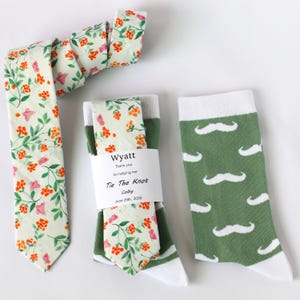 Sage Green Floral Cotton Necktie & Bow Tie Set: Eco-Friendly Wedding