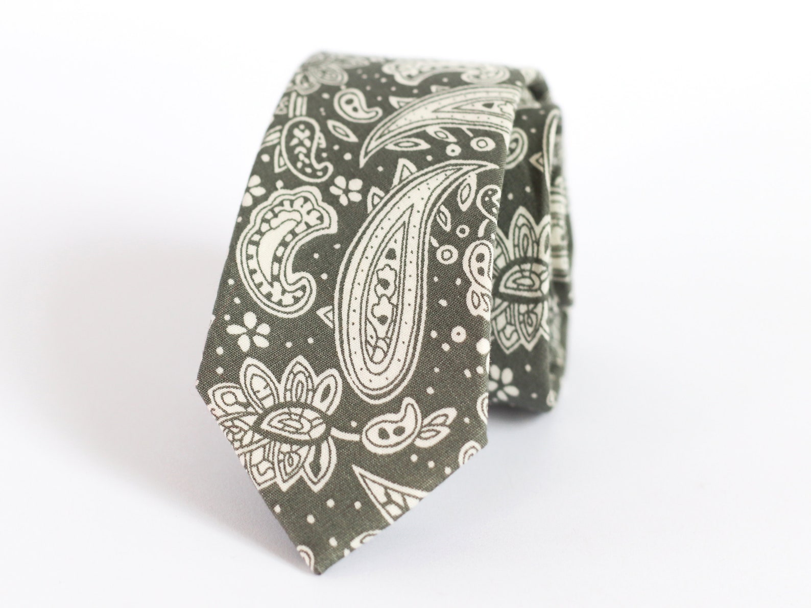 Dusty Sage Paisley Tie Mens Ties Skinny Mens Ties Wedding Etsy