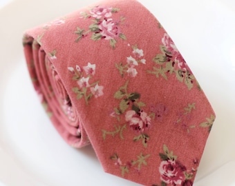 Maroon Wedding Floral Skinny Tie, Skinny Ties, Cotton Skinny Tie, Pink Floral Tie, Men's Floral Skinny Tie, TIE SALE! Men's Accessory, Gift