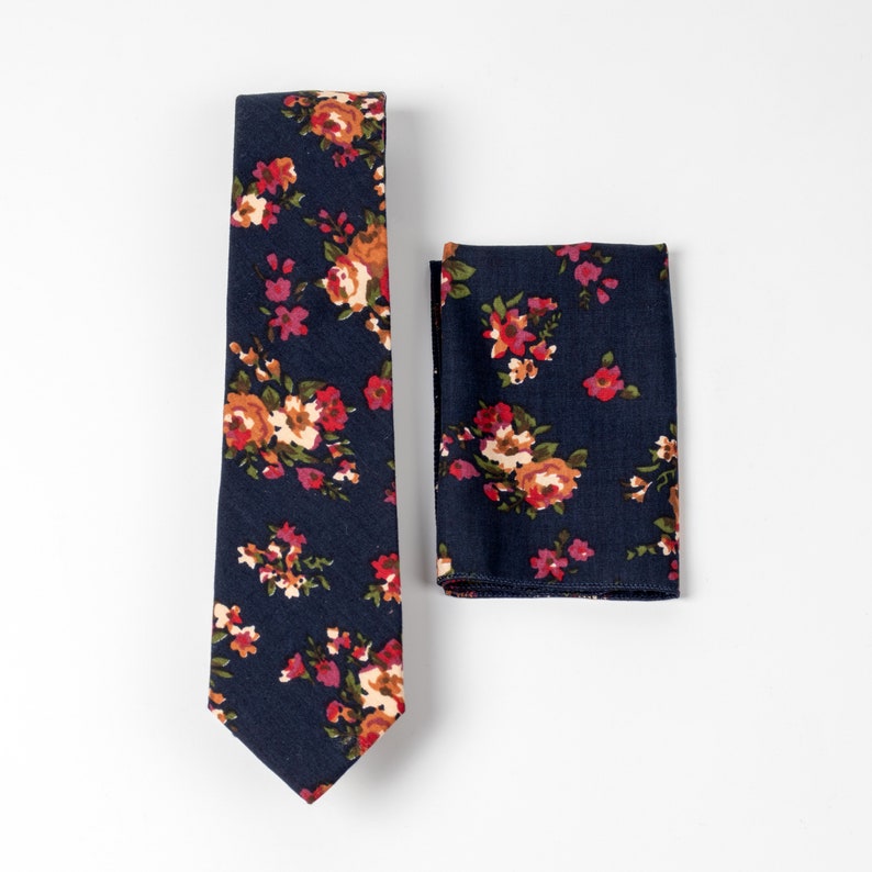 Mens Floral Ties Sets Navy Floral Skinny Ties Navy Mens Slim Etsy