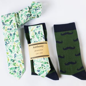 Olive Green Cotton Necktie: Floral Wedding Groomsmen Gift Set
