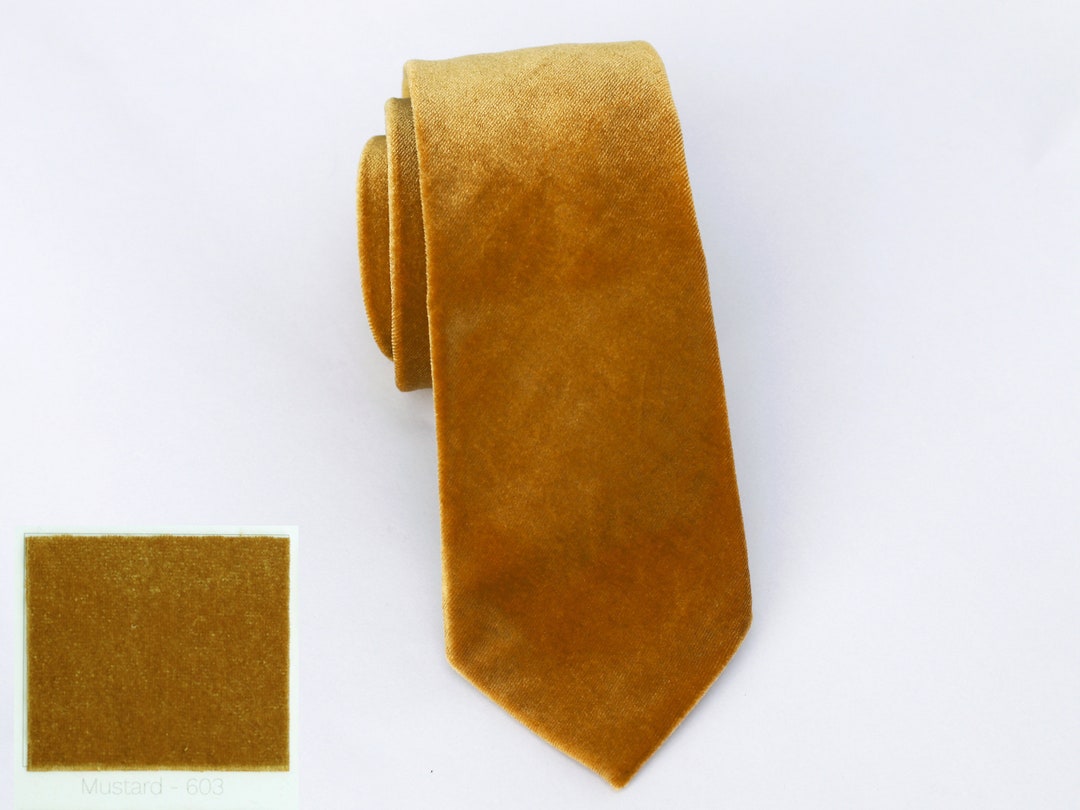 MUSTARD Wedding Velvet Tie, Mens Ties, Vintage Mens Tie, Mustard Bow