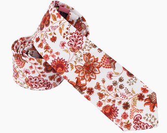 Cinnamon Floral Cotton Wedding Tie: Handmade Groomsmen Necktie