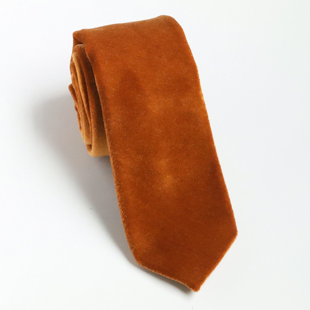 Burnt Orange Wedding Velvet Tie, Burnt Orange Mens Ties, Burnt Orange