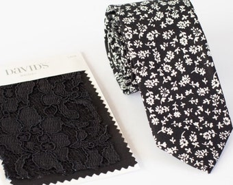 Black Wedding Tie, Men's Necktie Black Floral, Men's Wedding Necktie Black, Black Bow Tie, Black Necktie Set, Necktie Black, D5435