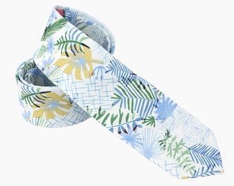 Floral Wedding Tie: Ice Blue Cotton Men's Necktie