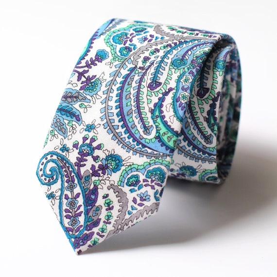 Men’s Vintage Paisley Floral Printed Tie Wedding Party Colorful Skinny Necktie 