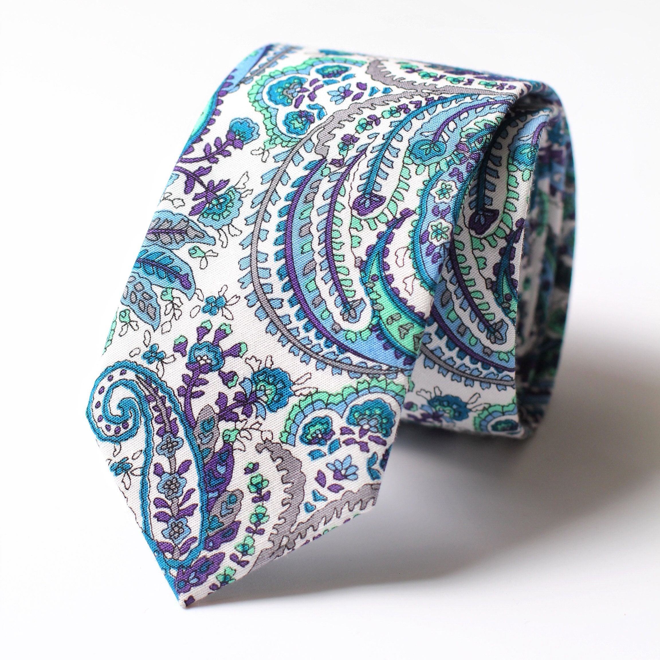 Tie 2.5",  Wedding Tie, Skinny Tie, Bright Blue Paisley Tie, Blue Skinny Men's Tie, Mens Tie, Men's Ties, Men's Accessories, Gift For Men