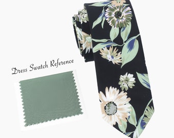 Eucalyptus Floral Cotton Wedding Tie: Groomsmen Necktie