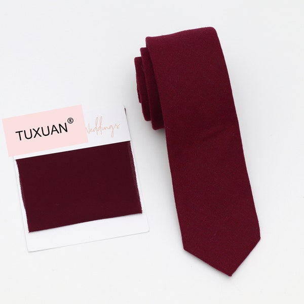 TUXUAN MERLOT Cotton Wedding Tie, Wedding Men’s Ties, Vintage Men’s Tie, Merlot Bow Tie, Merlot Dress Tie, Pocket Square Merlot