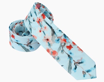 Powder Sky Floral Wedding Tie: Cotton Men's Necktie