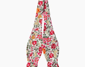 Floral Cotton Self-Tie Bow Tie: Rose & Grey, Adjustable, Handmade