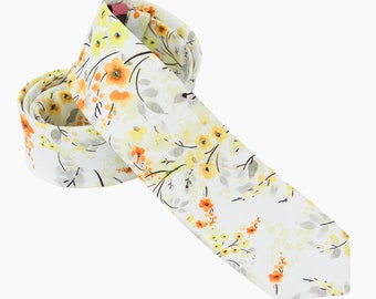 Daffodil Floral Cotton Wedding Tie: Men's Necktie or Bow Tie