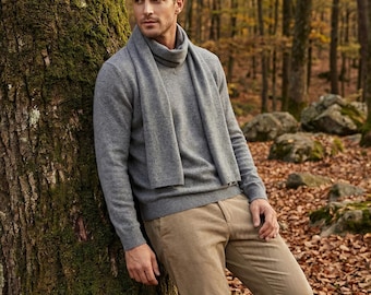 Luxury 100% Cashmere 1/4 Zip Sweater, Men's Plain Knit Mock Neck Jumper, Minimalist Quarter Zip Pullover, Premium Soft Winter Knitwear Gift
