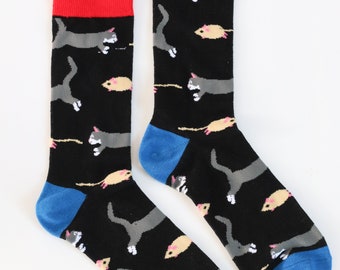 Black Cat Men's Socks, Wedding Socks, Groomsmen Socks, Men's Accessories, Fashion Style Socks With Cat