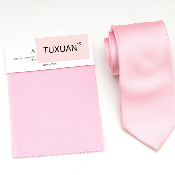 TUXUAN CANDY PINK Wedding Tie, Men’s Ties, Vintage Men’s Tie, Candy Pink Bow Tie, Groomsmen Tie, Candy Pink Dress Tie, Pocket Square