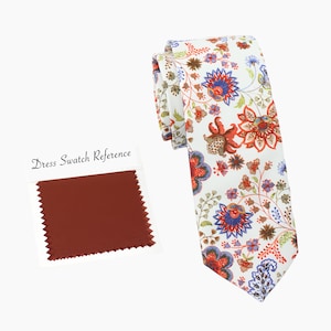 Corbata de boda con flores de terracota: corbata de algodón para hombre