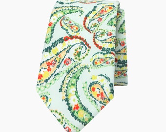 Mint Green Paisley Cotton Wedding Tie: Groomsmen Accessories
